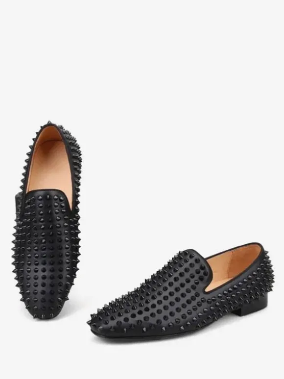 Men's Rivets loafer Dress Shoes Modern Round Toe Rivets Slip-On Micro Suede Upper Prom Party Wedding Shoes