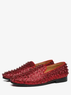 Men's Rivets Loafer Shoes Kid Skin Slip-On Prom Party Wedding Shoes