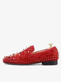 Mens Rivets Loafer Shoes Micro Suede Upper Artwork Slip-On Spikes Prom Wedding Shoes
