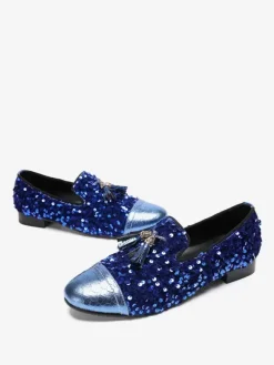 Men's Rivets Loafer Shoes Leather Sequins Slip On Tassel Prom Wedding Shoes