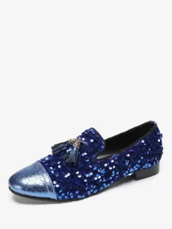 Men's Rivets Loafer Shoes Leather Sequins Slip On Tassel Prom Wedding Shoes