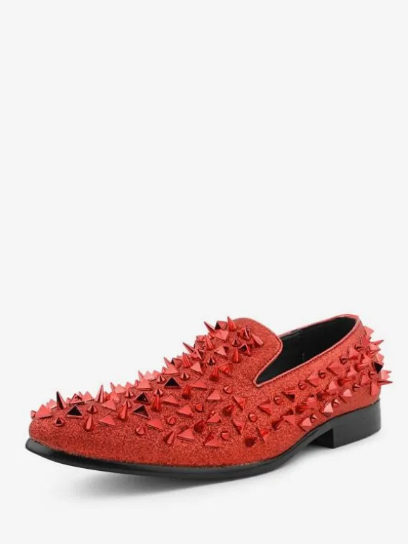 Mens Rivets Loafer Shoes Micro Suede Upper Spikes Rivets Slip-On Prom Party Wedding Shoes