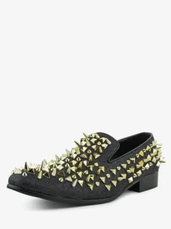 Mens Rivets Loafer Shoes Micro Suede Upper Spikes Rivets Slip-On Prom Party Wedding Shoes