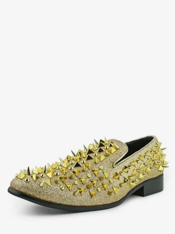 Mens Rivets Loafer Shoes Micro Suede Upper Spikes Rivets Slip-On Prom Party Wedding Shoes