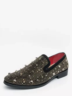 Mens Rivets Loafers Gold Rivets Dress Suede Leather Slip-On Formal Casual Wedding Party Shoes