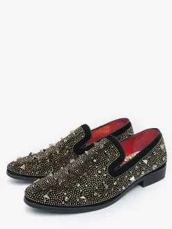 Mens Rivets Loafers Gold Rivets Dress Suede Leather Slip-On Formal Casual Wedding Party Shoes