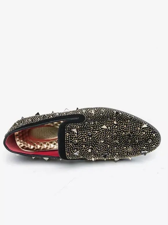 Mens Rivets Loafers Gold Rivets Dress Suede Leather Slip-On Formal Casual Wedding Party Shoes
