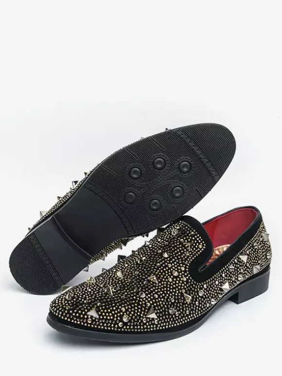 Mens Rivets Loafers Gold Rivets Dress Suede Leather Slip-On Formal Casual Wedding Party Shoes