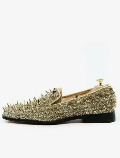 Mens Rivets Loafers Leather Slip On pointed toe low heels penny Shoes Gold Prom Party Shoes