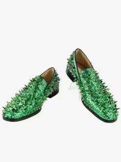Mens Rivets Loafers Slip-on Spike penny Shoes Glitter Blue Prom Party Wedding Shoes