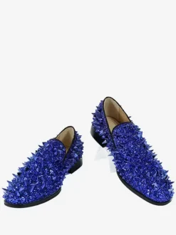 Mens Rivets Loafers Slip-on Spike penny Shoes Glitter Blue Prom Party Wedding Shoes