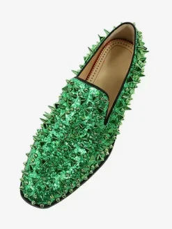 Mens Rivets Loafers Slip-on Spike penny Shoes Glitter Blue Prom Party Wedding Shoes