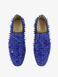 Mens Rivets Loafers Slip-on Spike penny Shoes Glitter Blue Prom Party Wedding Shoes