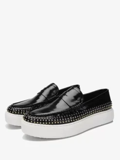 Men's Rivets Round Toe Cowhide Loafer Slip On Prom Shoes