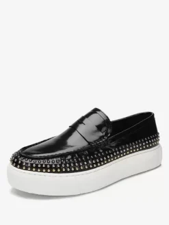Men's Rivets Round Toe Cowhide Loafer Slip On Prom Shoes