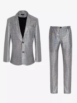 Mens Sequin Blazer Metallic Slim Suit 2 Piece Set Disco Prom Shiny Outfits Wedding Party Banquet Fashion Jacket And Pants