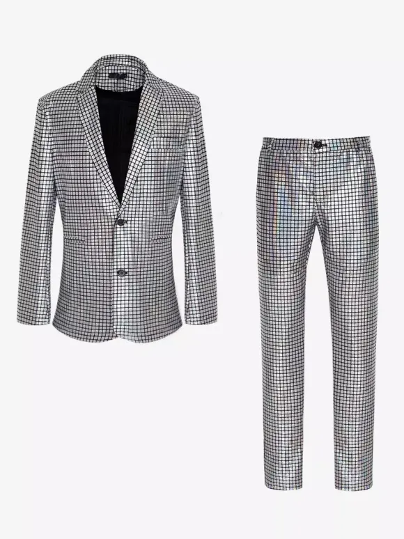 Mens Sequin Blazer Metallic Slim Suit 2 Piece Set Disco Prom Shiny Outfits Wedding Party Banquet Fashion Jacket And Pants