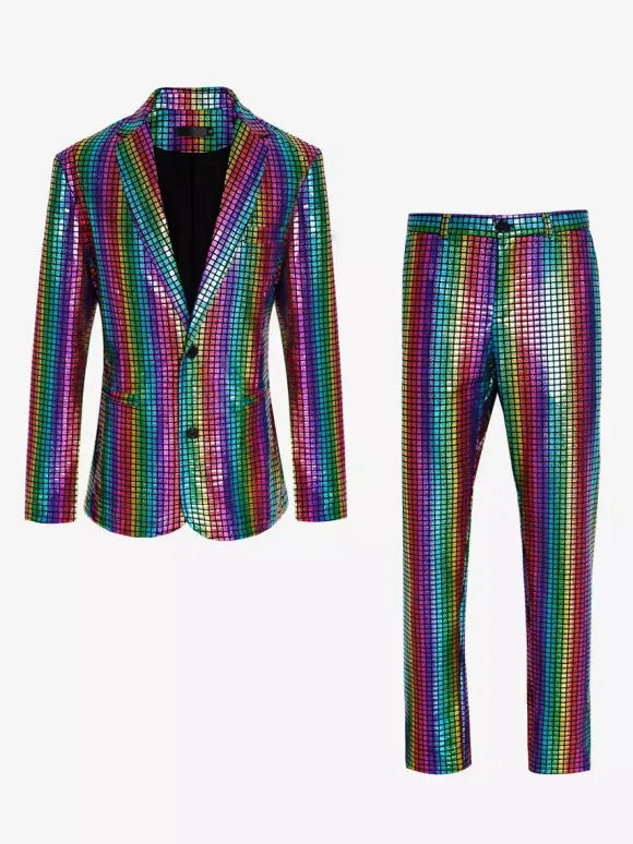 Mens Sequin Blazer Metallic Slim Suit 2 Piece Set Disco Prom Shiny Outfits Wedding Party Banquet Fashion Jacket And Pants