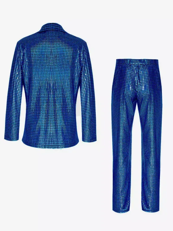 Mens Sequin Blazer Metallic Slim Suit 2 Piece Set Disco Prom Shiny Outfits Wedding Party Banquet Fashion Jacket And Pants