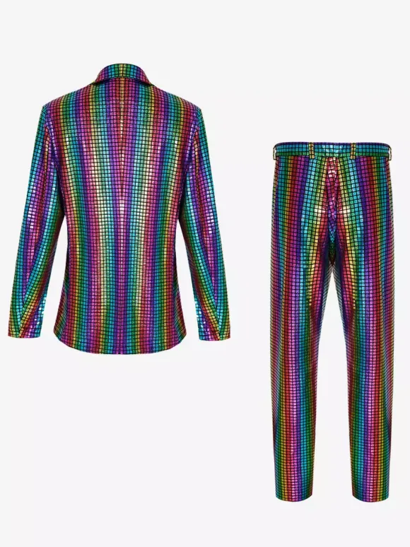 Mens Sequin Blazer Metallic Slim Suit 2 Piece Set Disco Prom Shiny Outfits Wedding Party Banquet Fashion Jacket And Pants