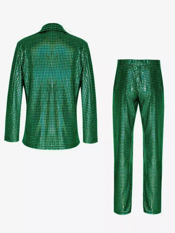 Mens Sequin Blazer Metallic Slim Suit 2 Piece Set Disco Prom Shiny Outfits Wedding Party Banquet Fashion Jacket And Pants