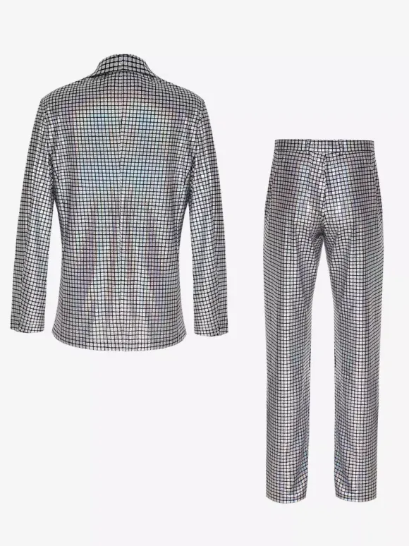 Mens Sequin Blazer Metallic Slim Suit 2 Piece Set Disco Prom Shiny Outfits Wedding Party Banquet Fashion Jacket And Pants