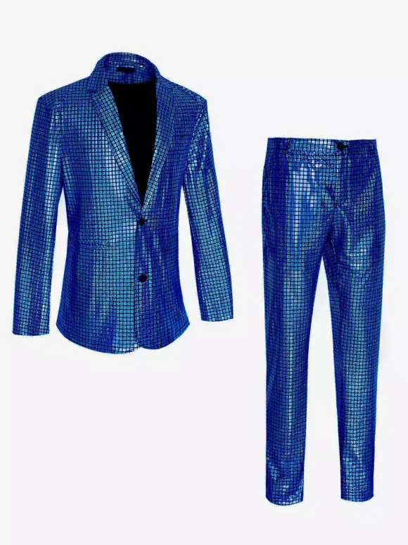 Mens Sequin Blazer Metallic Slim Suit 2 Piece Set Disco Prom Shiny Outfits Wedding Party Banquet Fashion Jacket And Pants