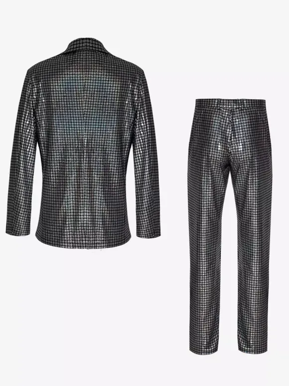 Mens Sequin Blazer Metallic Slim Suit 2 Piece Set Disco Prom Shiny Outfits Wedding Party Banquet Fashion Jacket And Pants