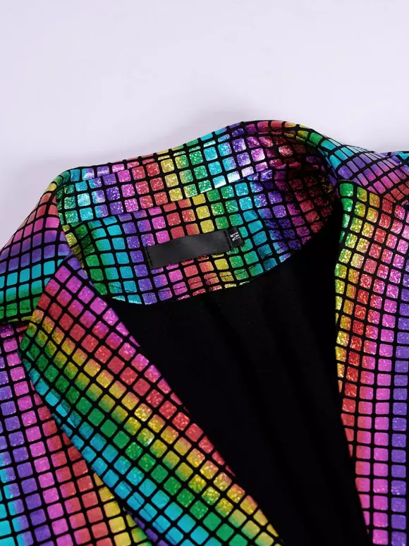 Mens Sequin Blazer Metallic Slim Suit 2 Piece Set Disco Prom Shiny Outfits Wedding Party Banquet Fashion Jacket And Pants
