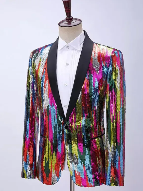 Men's Sequin Suit Stage Performance Wear Long Sleeves Retro Costumes