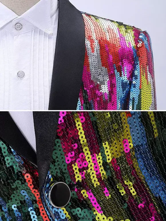 Men's Sequin Suit Stage Performance Wear Long Sleeves Retro Costumes