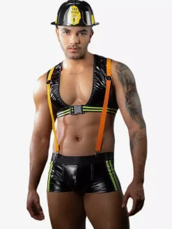 Men's Sexy Costumes Firefigter Rave Club Tops And Pants