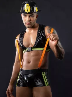 Men's Sexy Costumes Firefigter Rave Club Tops And Pants