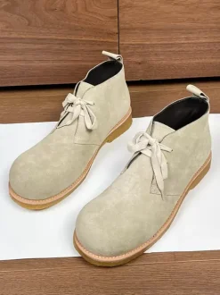 Men's Shoes Cowhide Chic Ecru White Ankle Short Boots