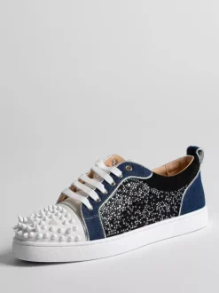 Men's Skate Sneakers Roun Toe Studed Rhinestones Lace Up Casual Shoes