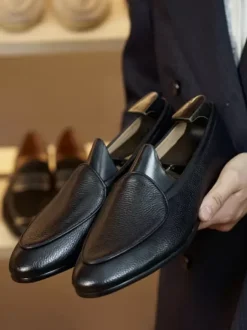 Men's Slip On Loafer Artwork Round Toe Leather Shoes Cowhide Prom Wedding Shoes