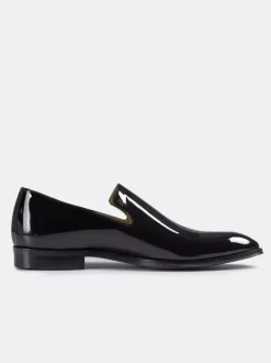 Men's Slip On Loafer Cut Out Dress Loafers Prom Party Wedding Shoes in Patent Leather V-shaped notches