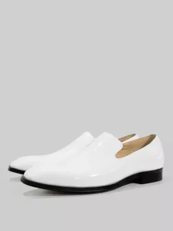 Men's Slip On Loafer Cut Out Dress Loafers Prom Party Wedding Shoes in Patent Leather V-shaped notches