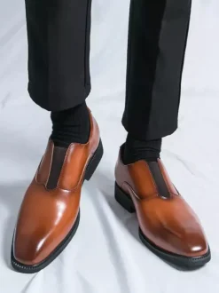 Men's Slip On Loafer Platform Square Toe PU Loafer Shoes For Wedding Prom