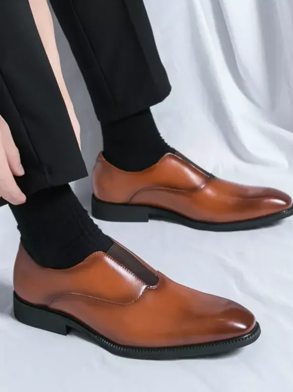 Men's Slip On Loafer Platform Square Toe PU Loafer Shoes For Wedding Prom