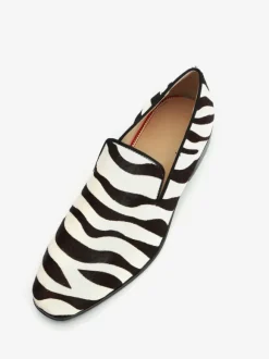 Mens Slip On Loafer Prom Party Wedding Shoes Zebra Print Round Toe Casual Prom Party Wedding Shoes