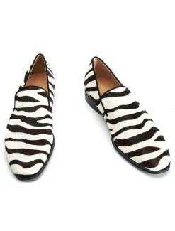 Mens Slip On Loafer Prom Party Wedding Shoes Zebra Print Round Toe Casual Prom Party Wedding Shoes
