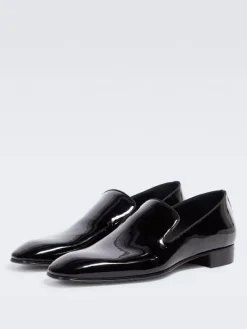 Men's Slip On Loafer Round Toe Black Patent Prom Wedding Shoes