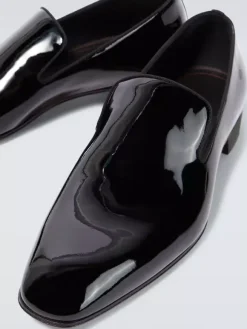 Men's Slip On Loafer Round Toe Black Patent Prom Wedding Shoes