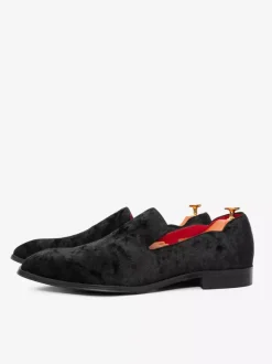 Mens Slip On Loafer Shoes Black Square Toe Sequined Cloth Dress Prom Party Wedding Shoes