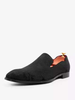 Mens Slip On Loafer Shoes Black Square Toe Sequined Cloth Dress Prom Party Wedding Shoes