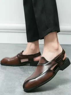 Men's Slip On Loafer Slippers Sling-Back Square Toe PU Loafer Shoes