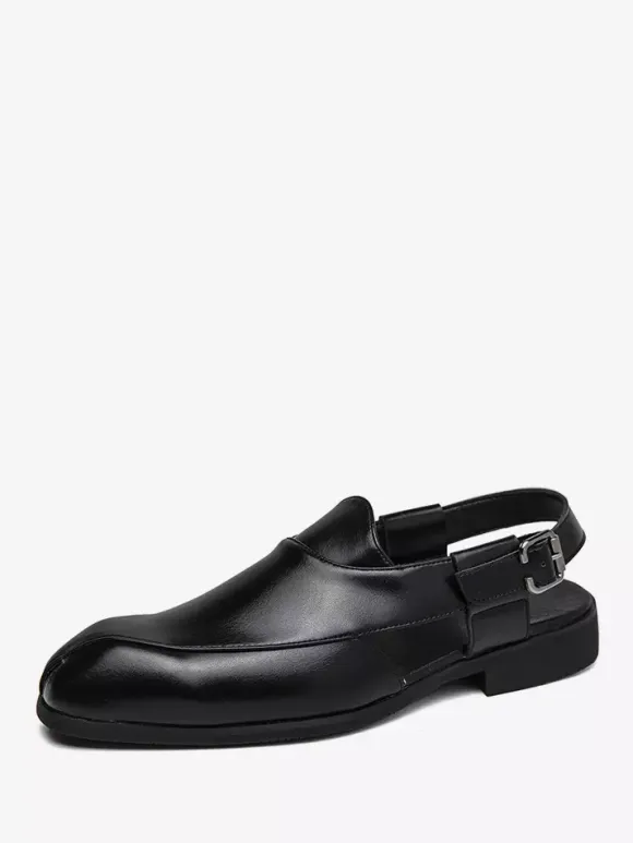 Men's Slip On Loafer Slippers Sling-Back Square Toe PU Loafer Shoes