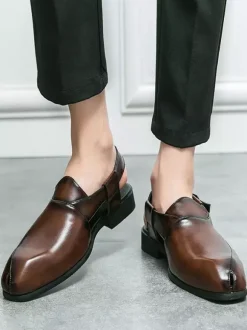 Men's Slip On Loafer Slippers Sling-Back Square Toe PU Loafer Shoes