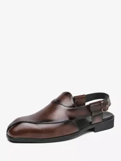 Men's Slip On Loafer Slippers Sling-Back Square Toe PU Loafer Shoes